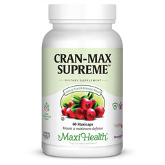Maxi Health Cran-Max Supreme bottle showing urinary wellness benefits