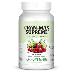 Maxi Health Cran-Max Supreme bottle displaying cranberry blend for daily wellness