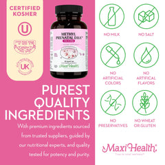 Daily prenatal routine with Maxi Health Methyl Prenatal DHA bottle