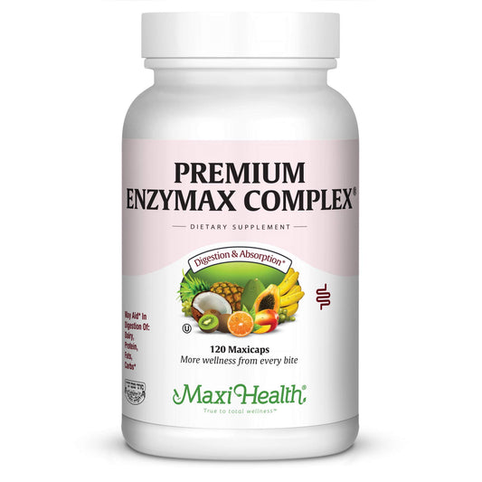 Maxi Health Enzymax bottle front showing enzyme blend for digestion