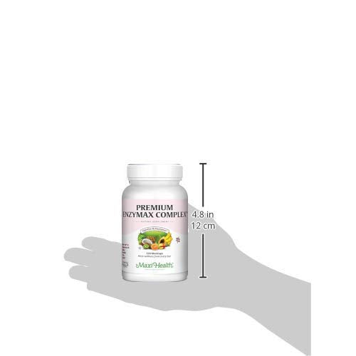 Maxi Health Enzymax bottle pour showing easy dosing and serving size