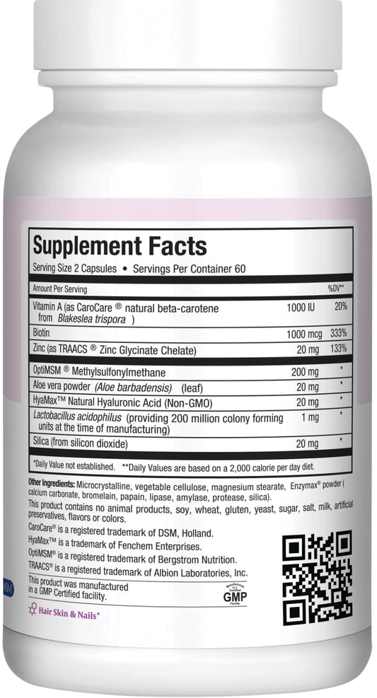 Close-up of Maxi Health capsules showing hair and nail support potential.