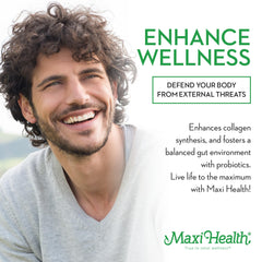 Product ingredients graphic showing kosher-certified labeling for Maxi Health Lysine