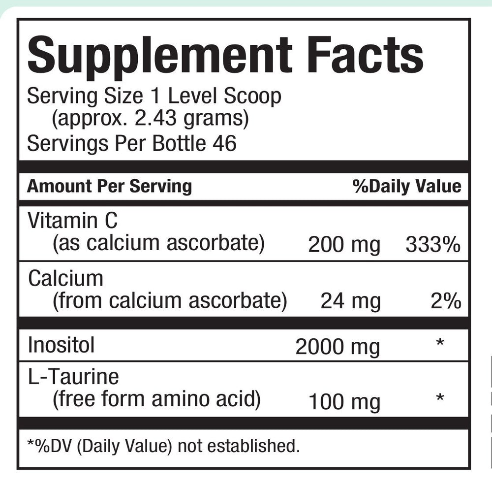 Maxi Health Inositol powder with scoop ready to mix.