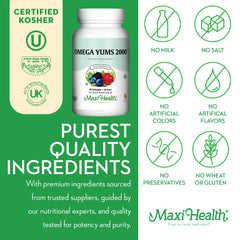 Kosher certification seals on Maxi Health packaging.