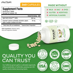 Kosher certification label on Maxi Health Kyolic garlic bottle