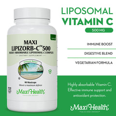 Label reading Made in USA on Maxi Health Lipizorb-C bottle.