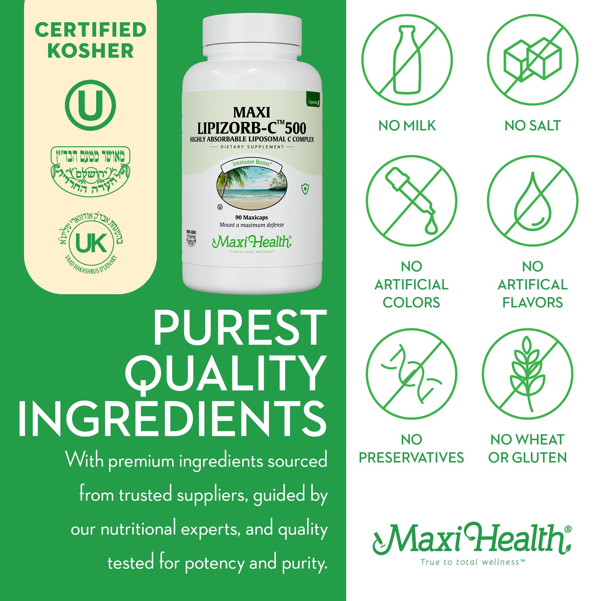 Vegetarian Maxi Health Lipizorb-C capsules displayed with digestive blend text.
