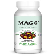Maxi Health MAG 6 bottle close-up showing the supplement details and clean label