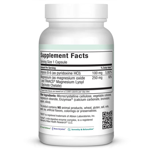 Maxi Health MAG 6 capsules poured to illustrate daily supplement routine