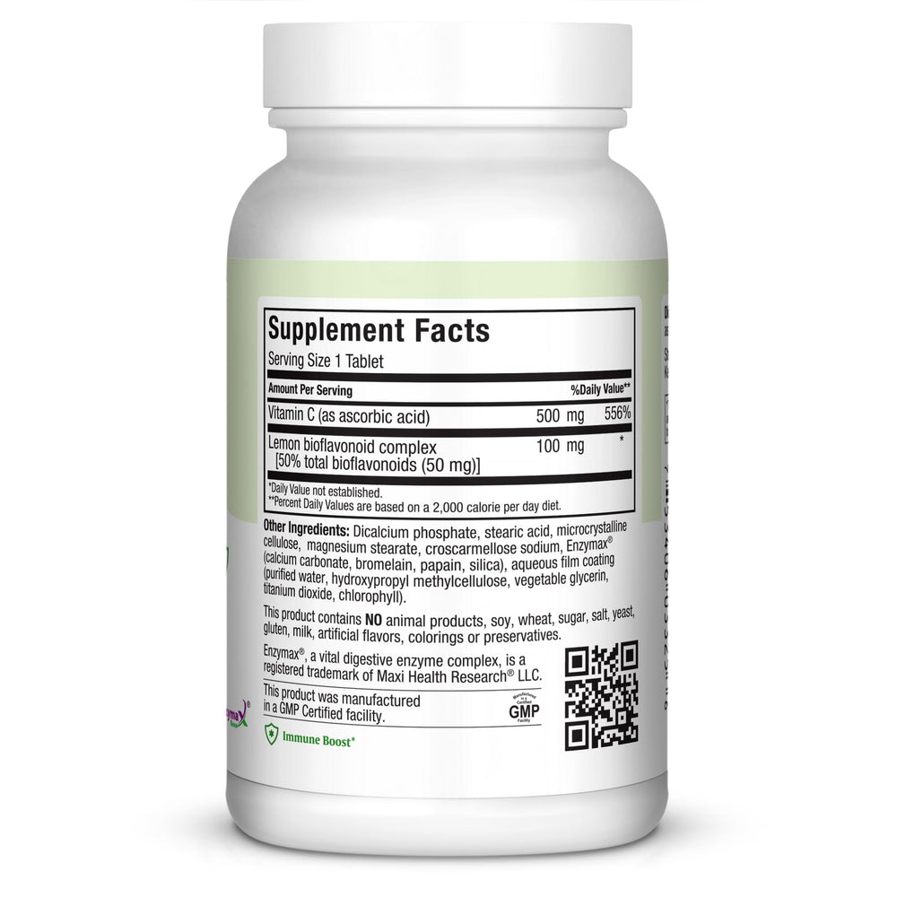 Maxi Health Max-C 500 bottle-label featuring lemon bioflavonoids complex