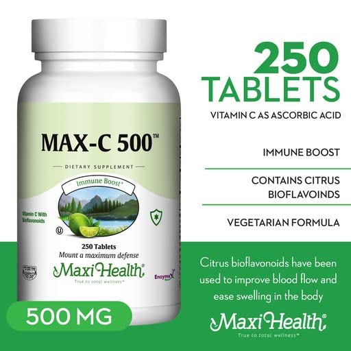 Maxi Health Max-C 500 tablets close-up highlighting a clean formula