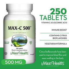 Maxi Health Max-C 500 tablets close-up highlighting a clean formula