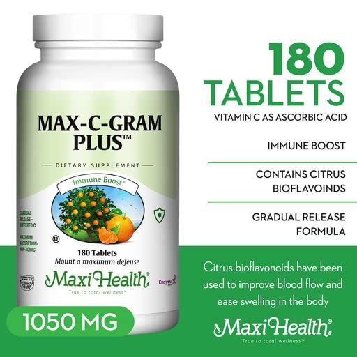Maxi Health Max C Gram Plus label detail showing buffered vitamin C.