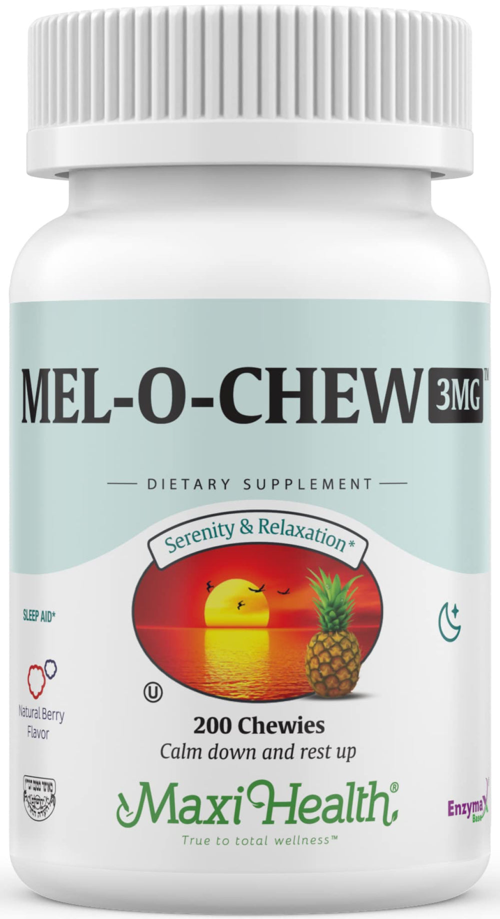 Maxi Health Mel-O-Chew box front highlighting 3 mg melatonin for sleep support