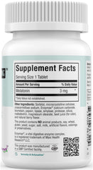 Maxi Health Mel-O-Chew tablet near dosing guide illustrating melatonin amount