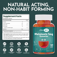 Maxi Health melatonin gummies made in USA badge and certification