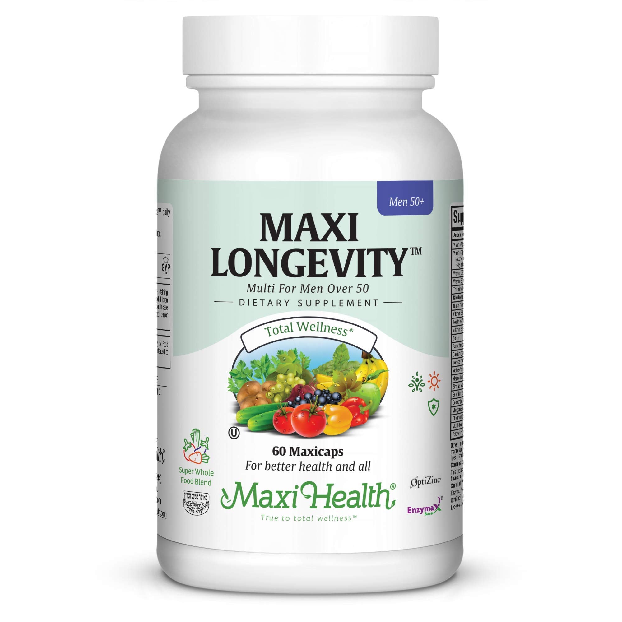 Maxi Health Mens Multivitamin 50 Plus bottle front showing packaging for daily energy and immune support.