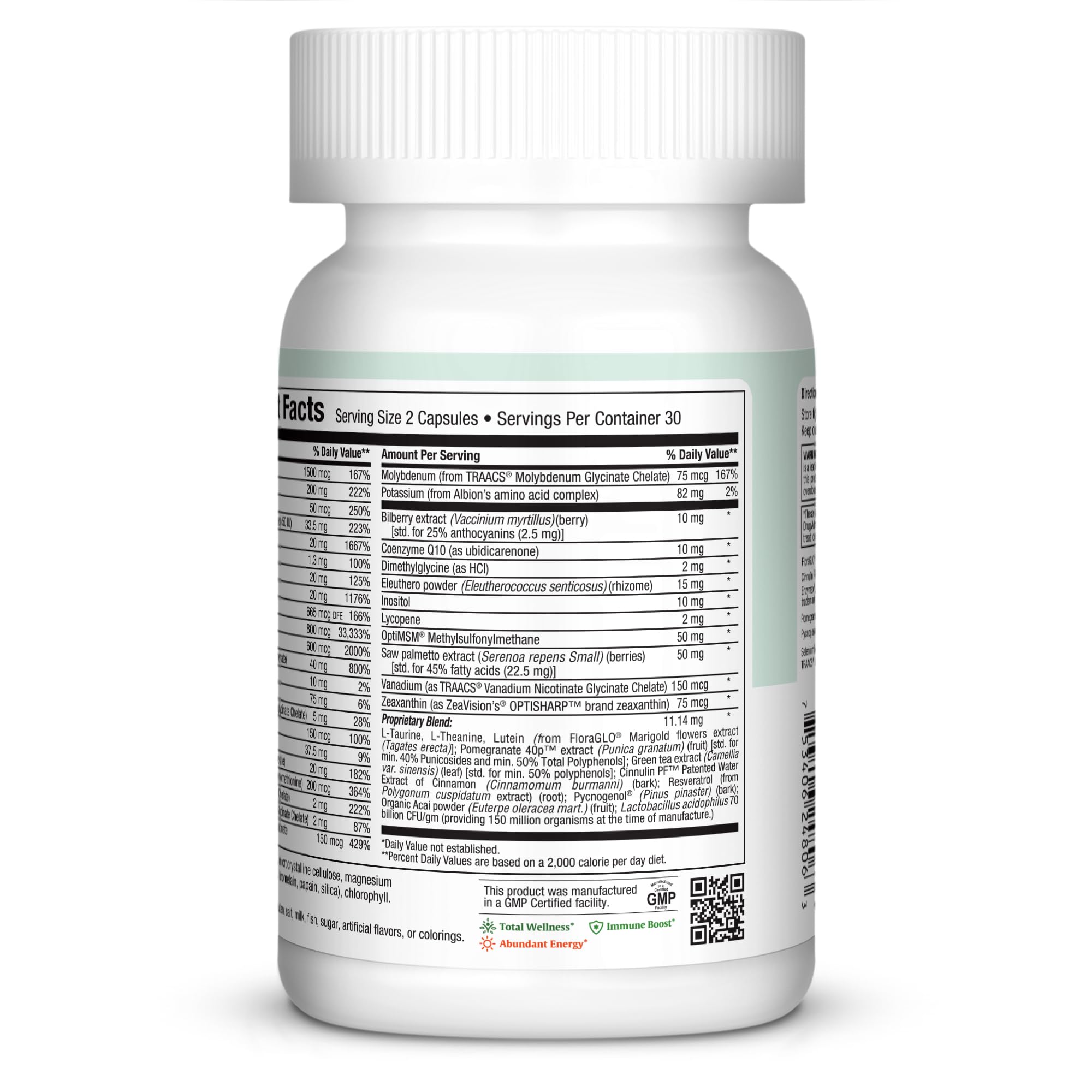 Maxi Health label ingredients close-up showing chelated minerals and B vitamins.