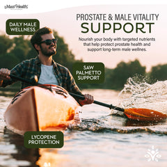 Maxi Health Men's Multivitamin bottle on desk promotes a daily routine.