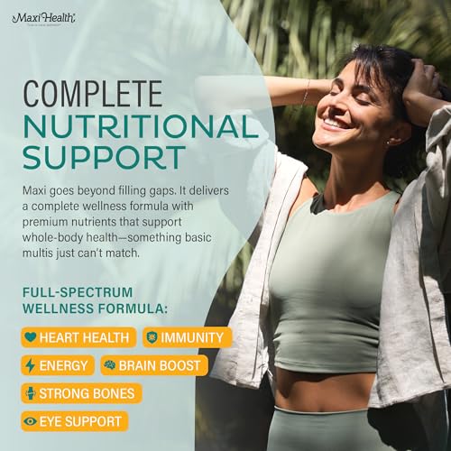 Probiotic blend on label highlights digestive support from Maxi Health multivitamin