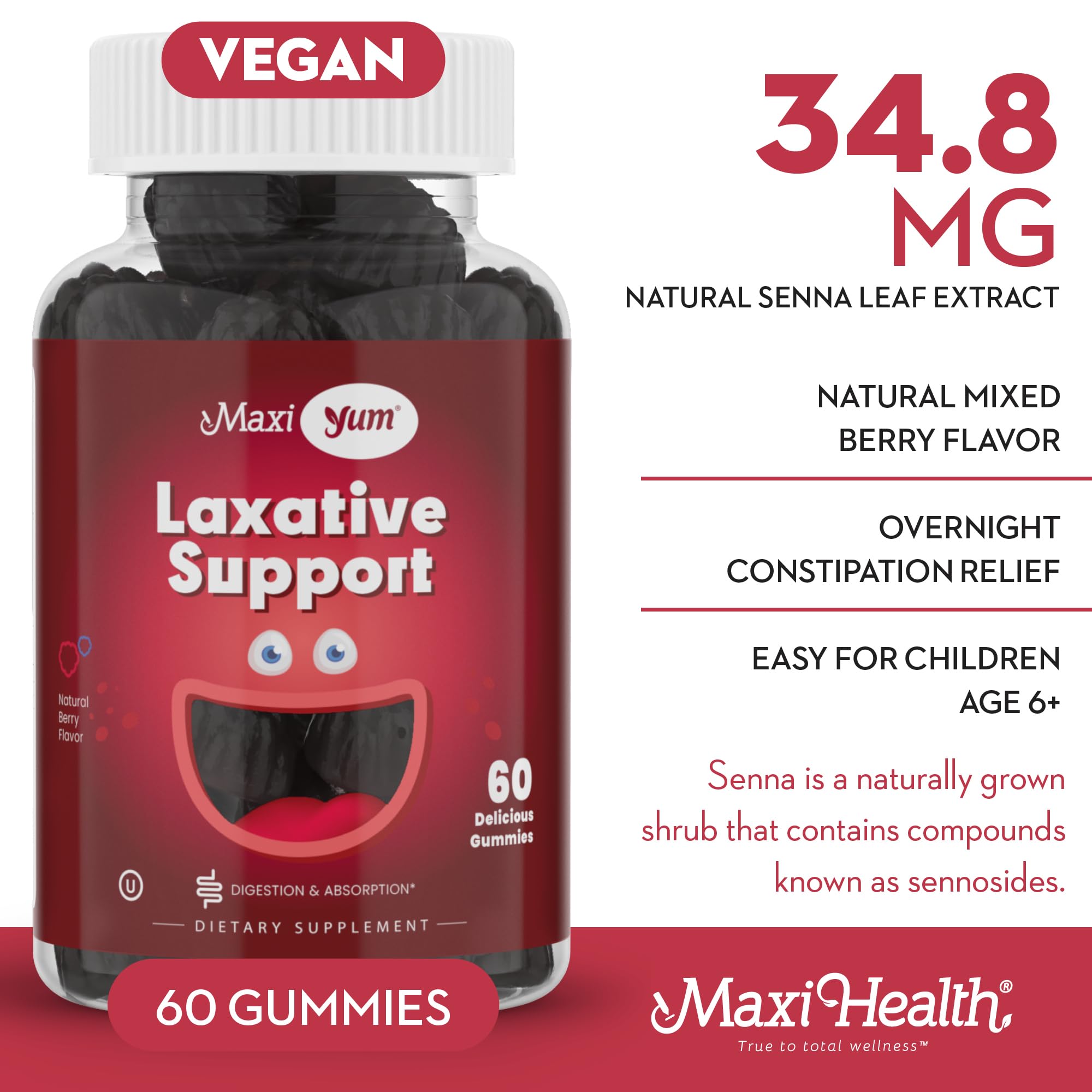 Travel-friendly Maxi Health laxatives bottle ready for on-the-go use
