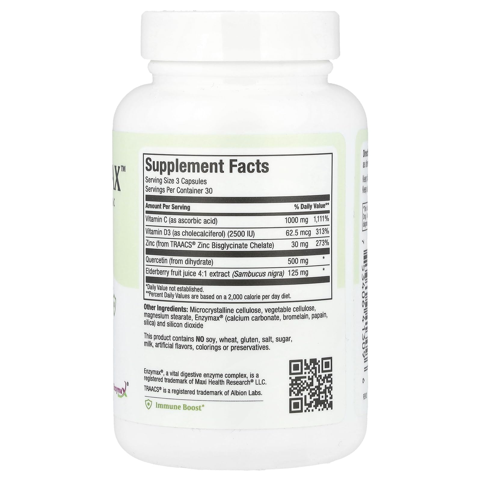 Close-up of Maxi Health Quercetin capsules, easy-to-swallow daily use