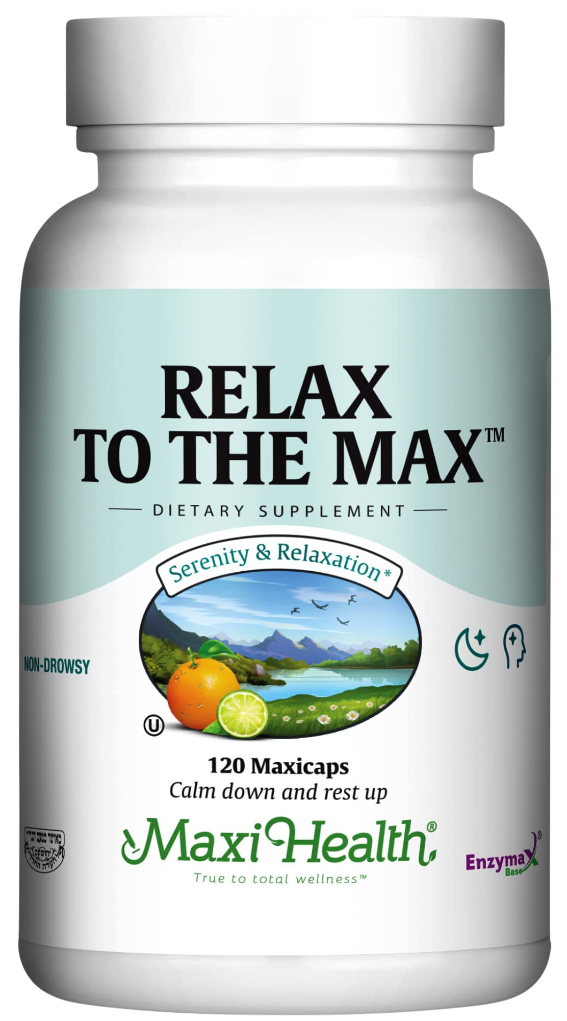 Maxi Health Relax to The Max bottle front for natural stress relief support.