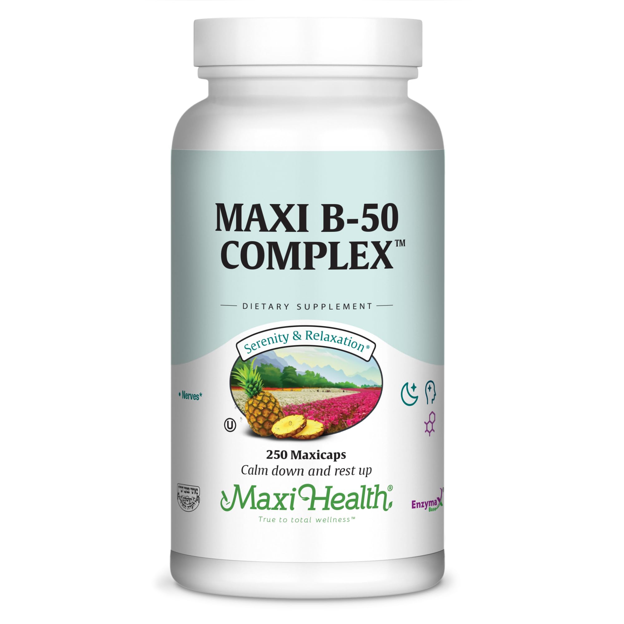 Maxi Health Stress Relief Vitamin B Complex bottle front highlighting energy support