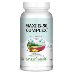 Maxi Health Stress Relief Vitamin B Complex bottle front highlighting energy support