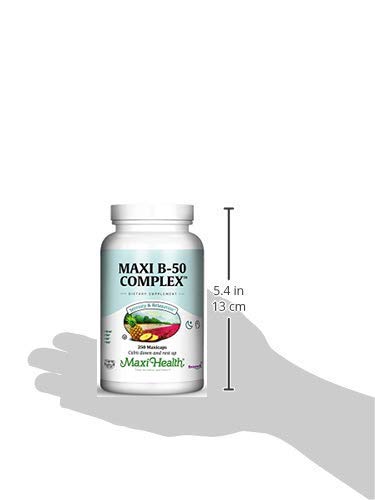 Daily-use scenario showing Maxi Health Stress Relief Vitamin B Complex bottle in hand