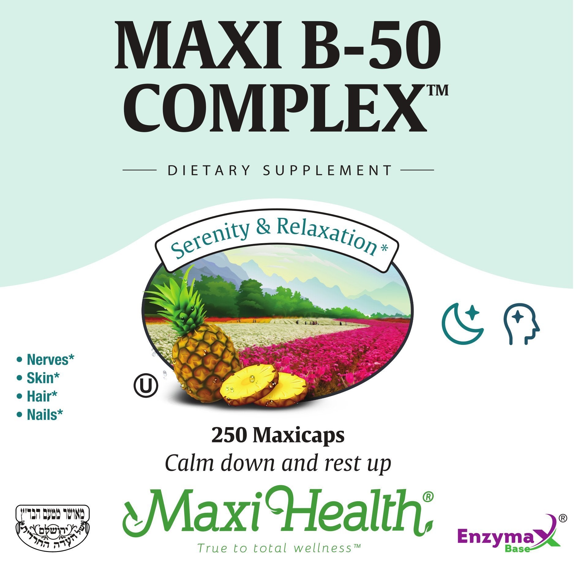Packaging scene of Maxi Health Stress Relief Vitamin B Complex on kitchen counter