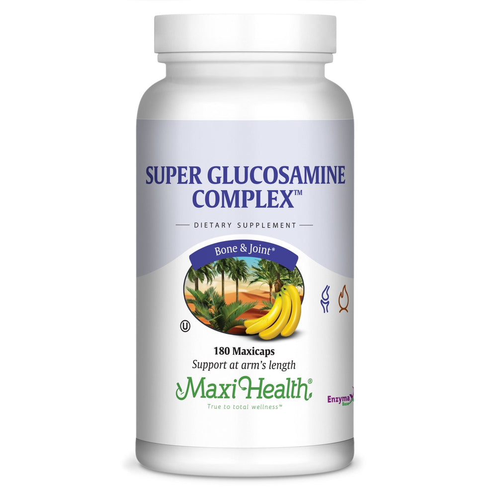 Maxi Health Super Glucosamine bottle top view showing joint support visuals