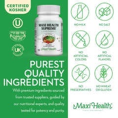 CoQ10 ingredient label on Maxi Health Supreme visuals for heart-friendly nutrition