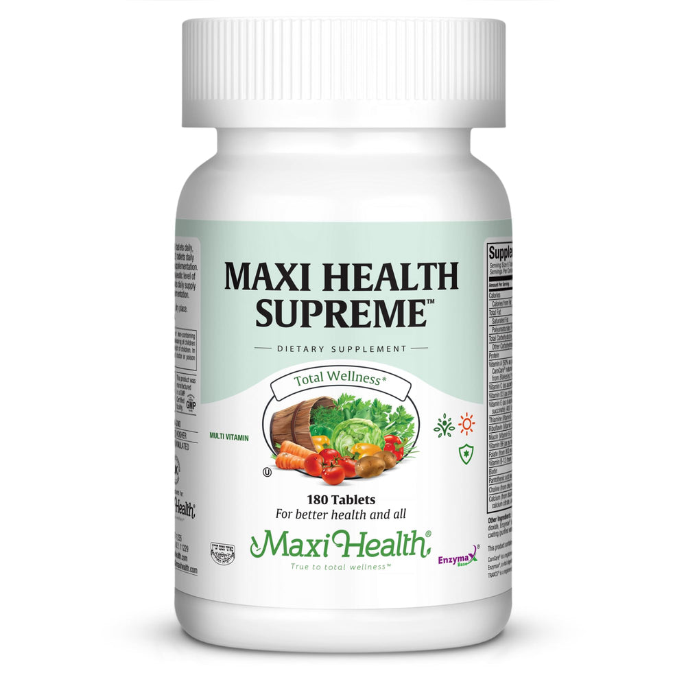 Maxi Health Supreme multivitamin bottle front view for daily wellness support