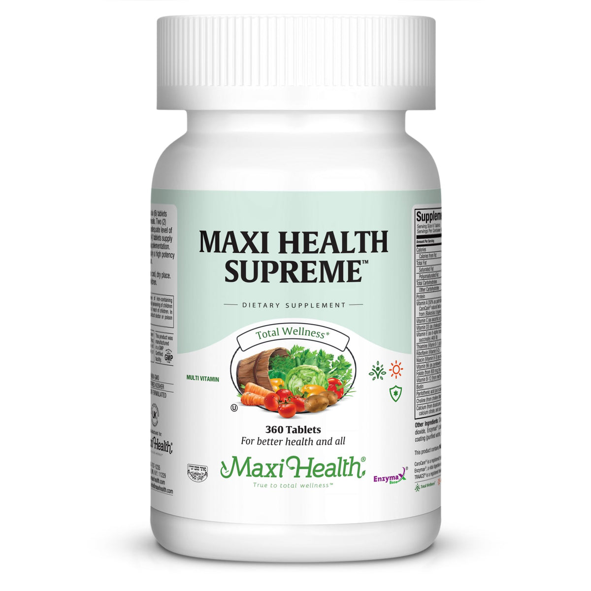 Maxi Health Supreme multivitamin bottle for daily wellness and energy support
