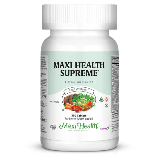 Maxi Health Supreme multivitamin bottle for daily wellness and energy support