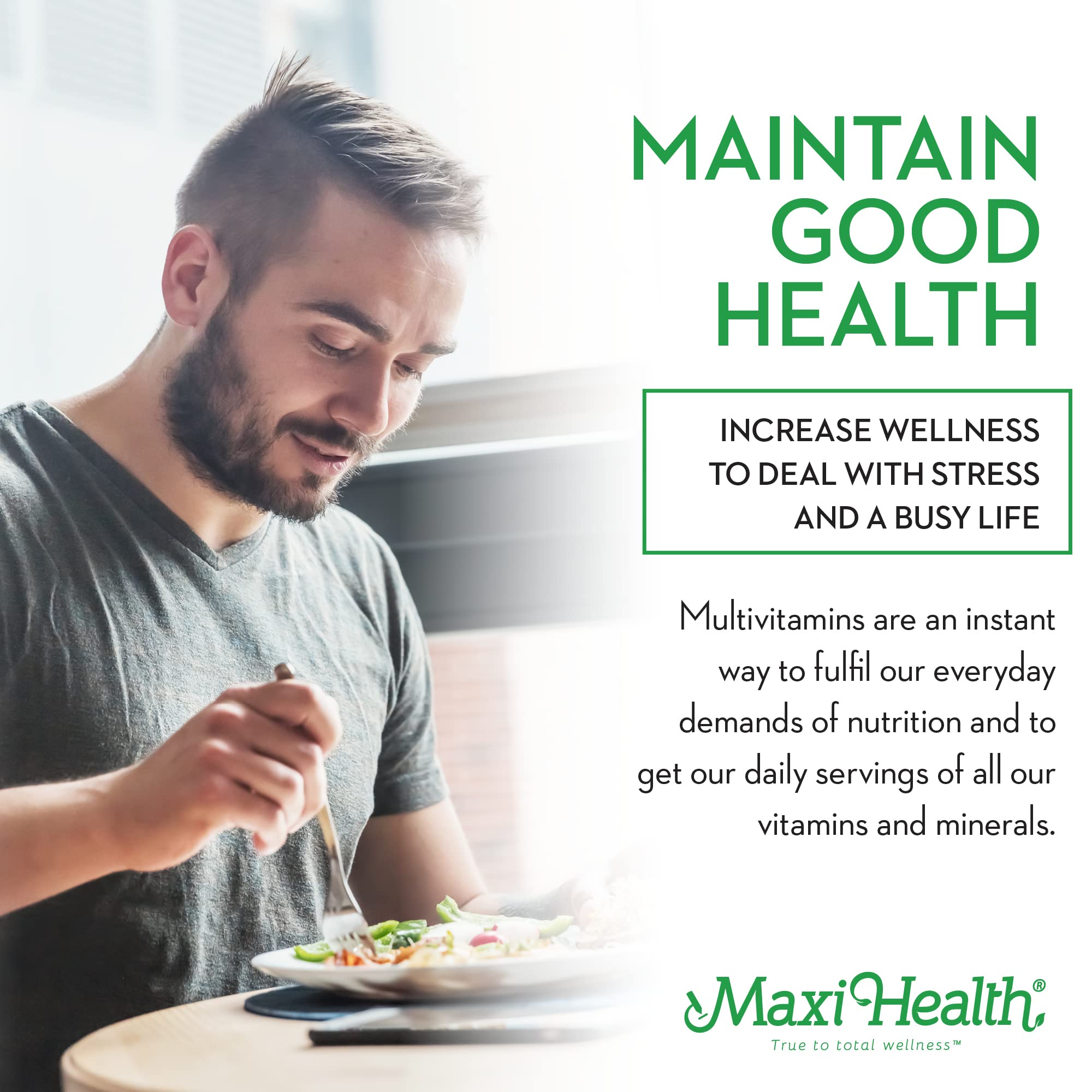 Supplement facts panel for Maxi Health Supreme showing 23 essential nutrients