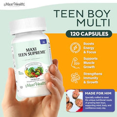 Maxi Health teen vitamins label close-up highlighting D3 and iron
