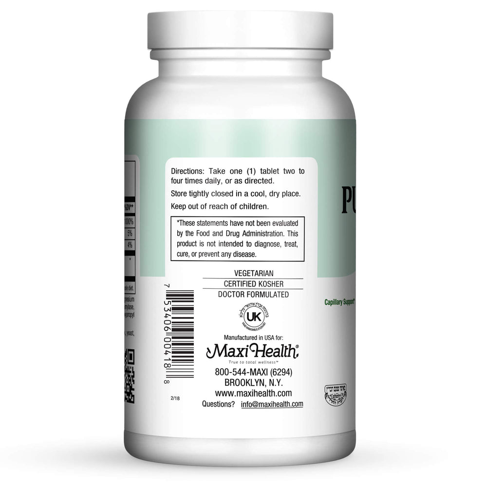 Maxi Health Vitamin C 600mg label close-up highlighting clean, vegan ingredients and kosher-certified formula.
