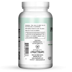 Maxi Health Vitamin C 600mg label close-up highlighting clean, vegan ingredients and kosher-certified formula.
