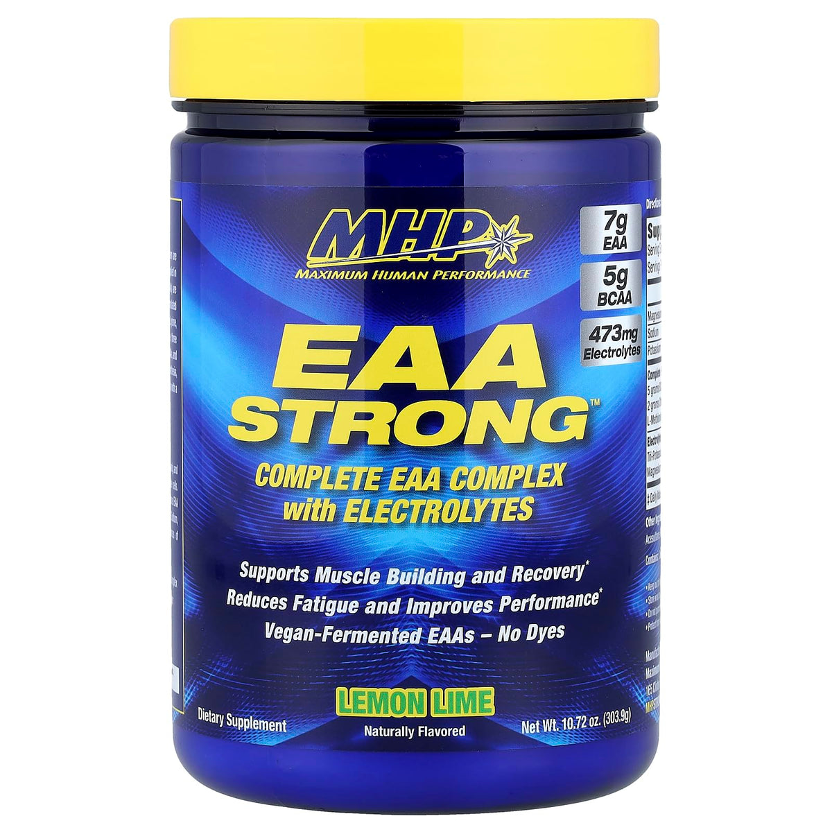 Maximum Human Performance MHP EAA Strong bottle pour shows lemon-lime hydration for workouts