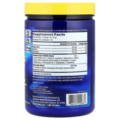 Maximum Human Performance MHP EAA Strong label closeup highlights vegan fermented amino acids