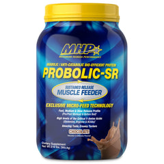 Maximum Human Performance Probolic-SR bottle in chocolate flavor supports sustained amino acids.