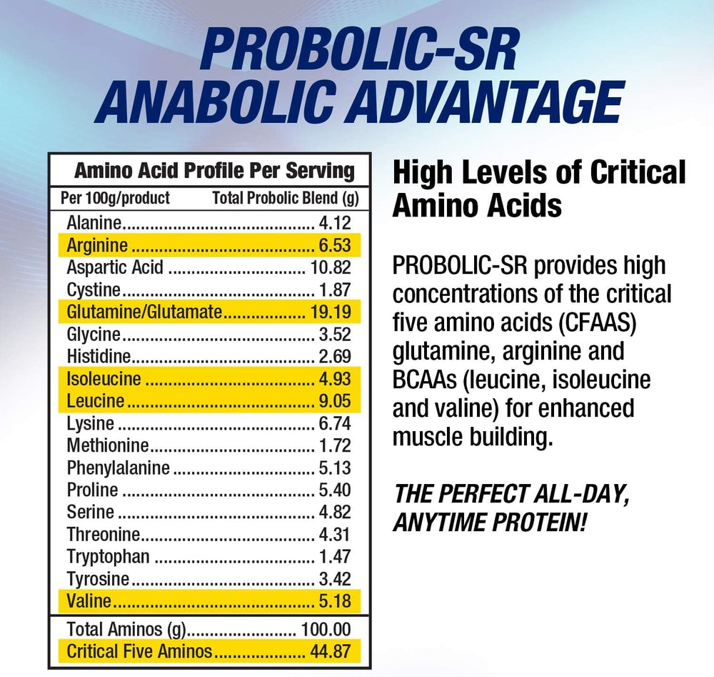 Maximum Human Performance Probolic-SR vanilla powder promises smooth flavor and sustained protein supply.