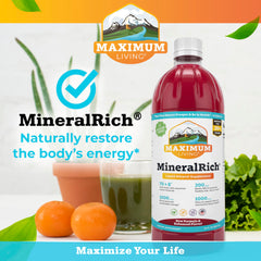 Maximum Living MineralRich bottle backinfo noting no sugar or calories.