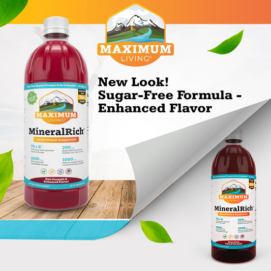 Maximum Living MineralRich bottle front showing size and packaging.