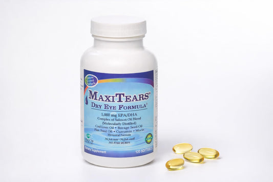 Close-up of MaxiTears MedOp softgels in bottle for easy swallowing