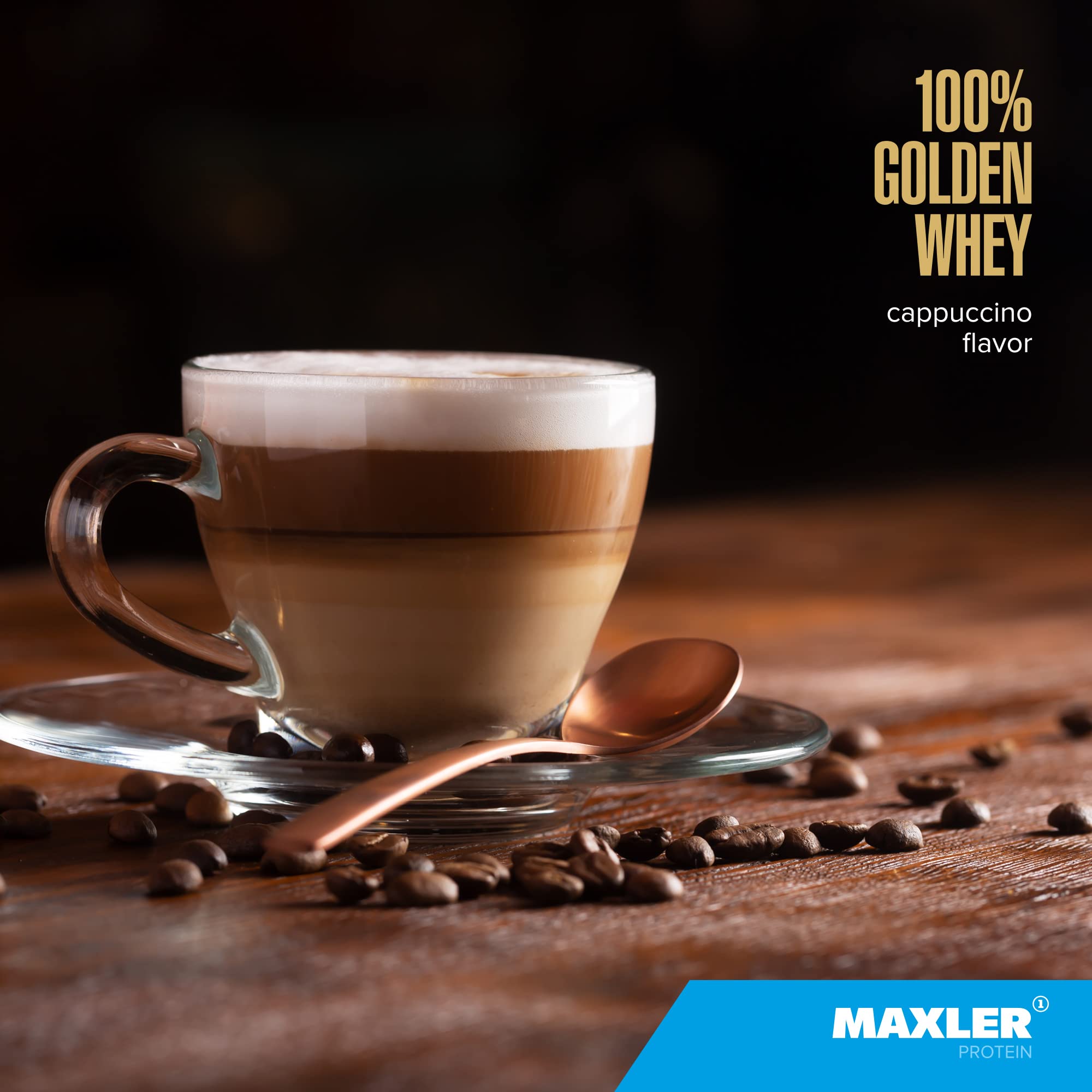 Maxler 100% Golden Whey tub open, powder ready for protein fueling