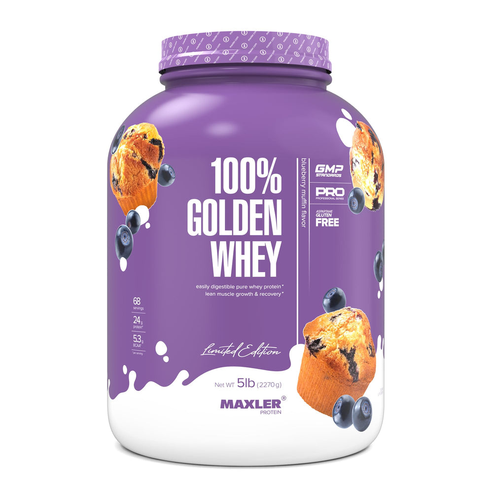 Maxler 100% Golden Whey bottle pour for post-workout shake